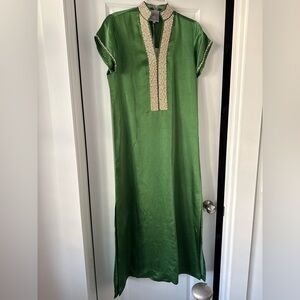 New With Tags, Bella Tu Pearl Embellished Green Caftan, Size Medium.
